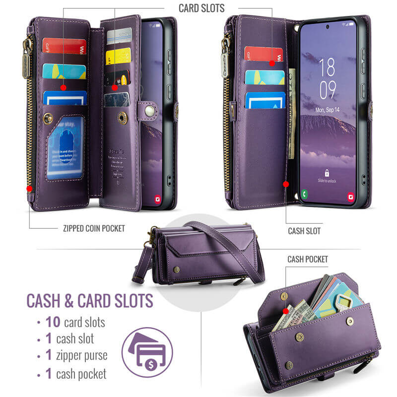 CaseMe Samsung Galaxy S25 Plus Wallet RFID Blocking Crossbody Phone Case