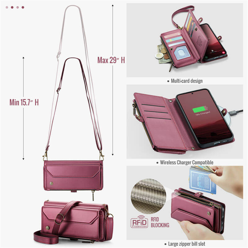 CaseMe Samsung Galaxy S25 Plus Wallet RFID Blocking Crossbody Phone Case