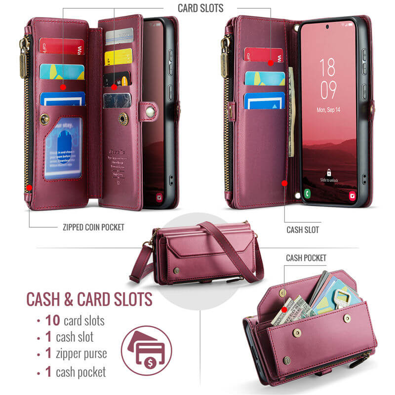 CaseMe Samsung Galaxy S25 Plus Wallet RFID Blocking Crossbody Phone Case