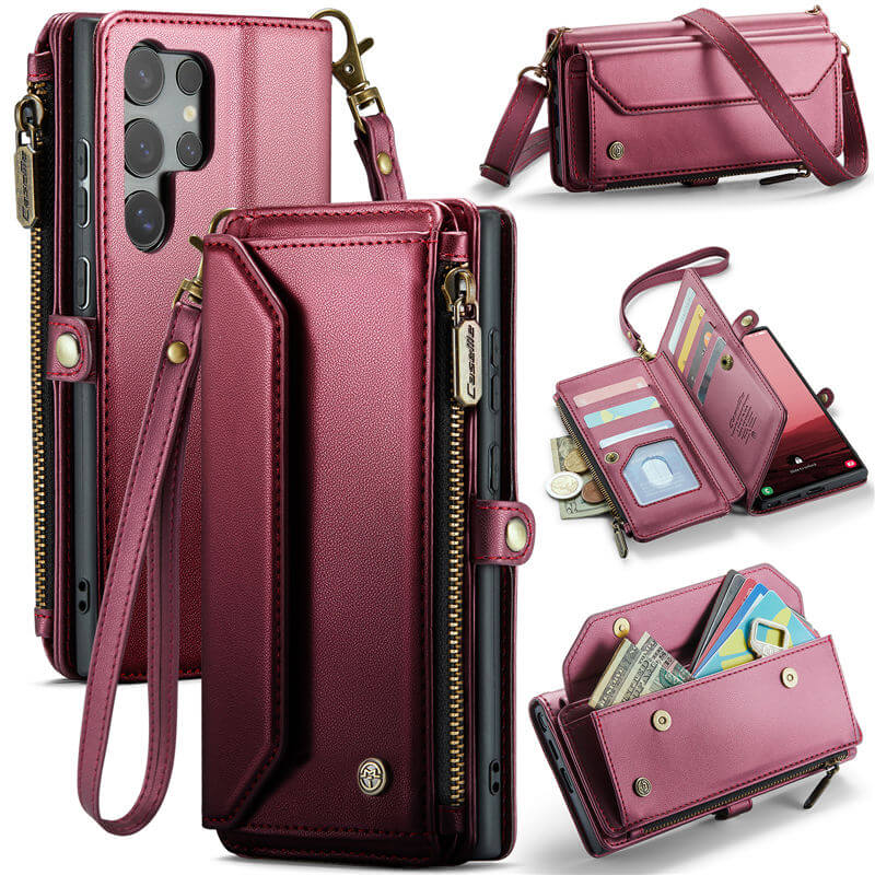 CaseMe Samsung Galaxy S25 Ultra Wallet RFID Blocking Crossbody Case Support Wireless Charging Red