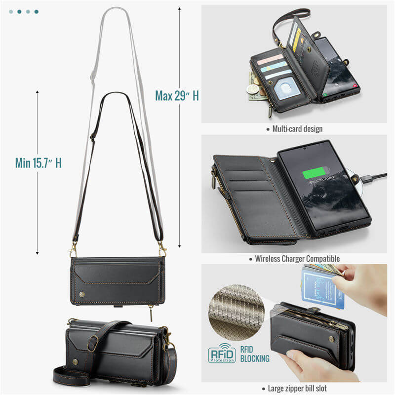 CaseMe Samsung Galaxy S25 Ultra Wallet RFID Blocking Crossbody Phone Case