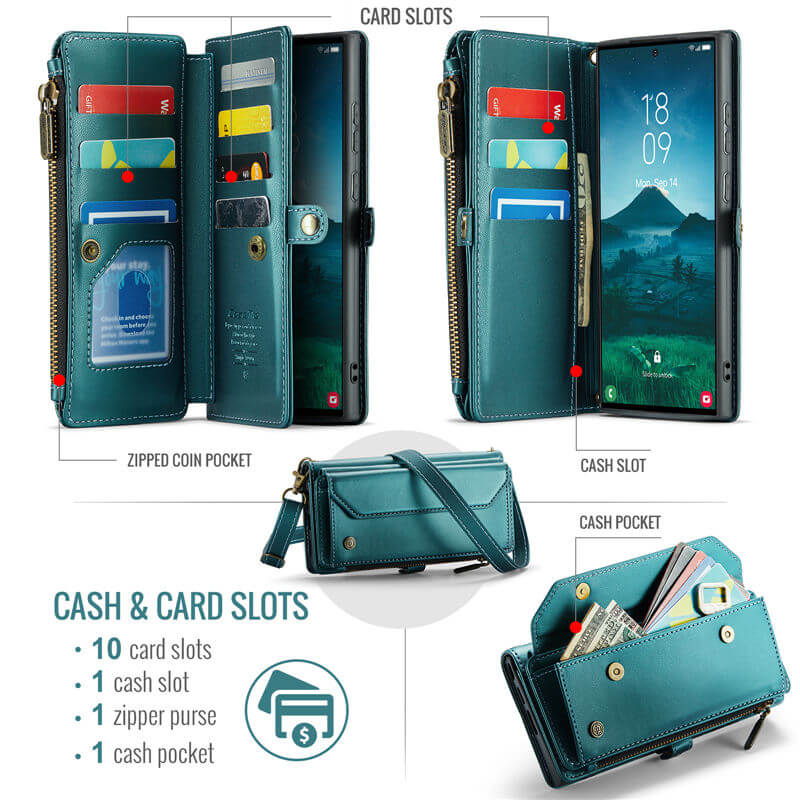 CaseMe Samsung Galaxy S25 Ultra Wallet RFID Blocking Crossbody Phone Case