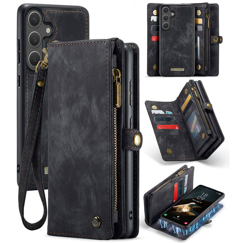 CaseMe Samsung Galaxy S25 Wallet Case with Wrist Strap Black