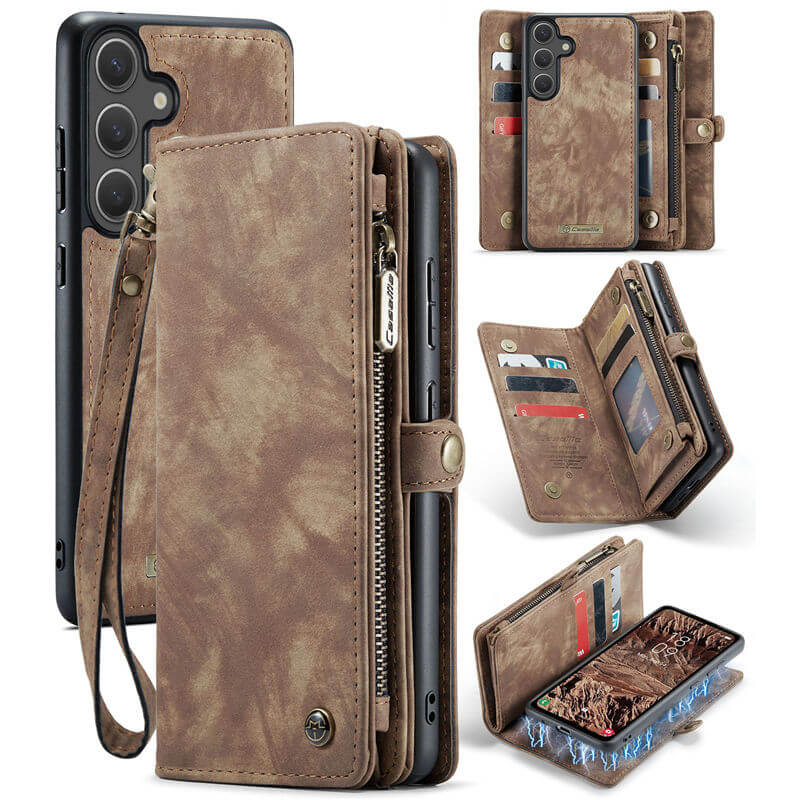 CaseMe Samsung Galaxy S25 Plus Wallet Case with Wrist Strap Coffee