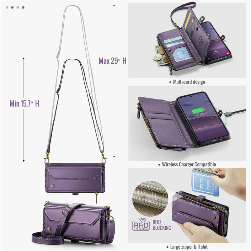 CaseMe Samsung Galaxy S25 Wallet RFID Blocking Crossbody Phone Case