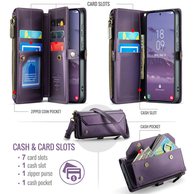 CaseMe Samsung Galaxy S25 Wallet RFID Blocking Crossbody Phone Case