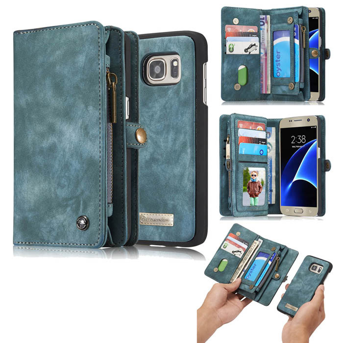 CaseMe Samsung Galaxy S7 Detachable 2 in 1 Zipper Wallet Case Blue