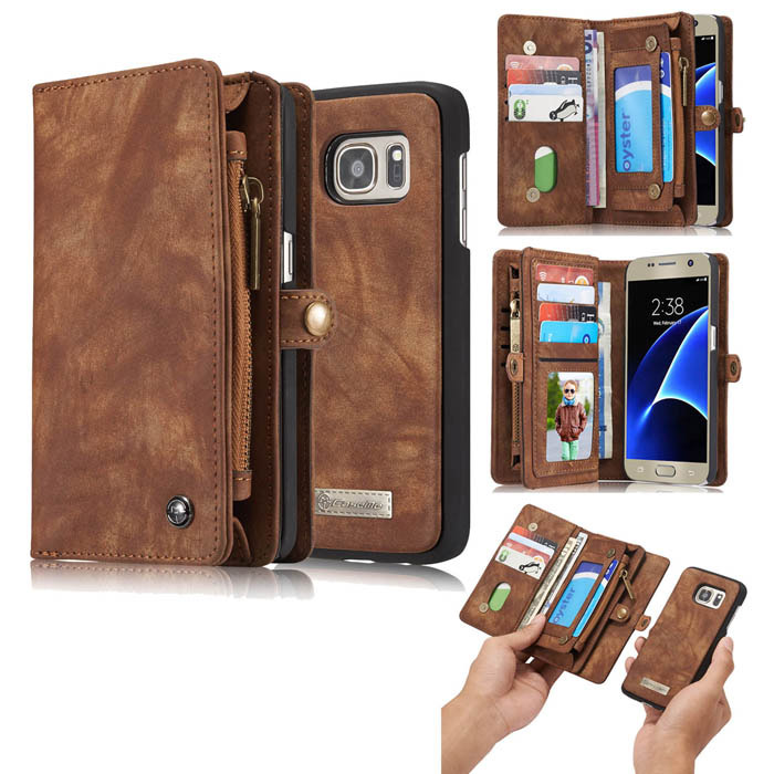 CaseMe Samsung Galaxy S7 Detachable 2 in 1 Zipper Wallet Case Brown