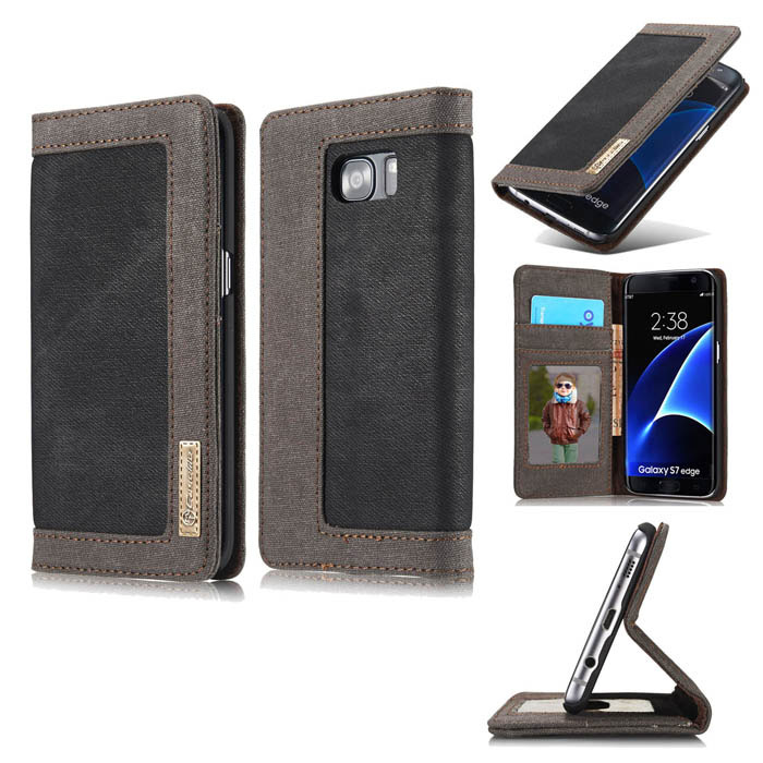 CaseMe Samsung Galaxy S7 Edge Jeans Leather Stand Wallet Case Black