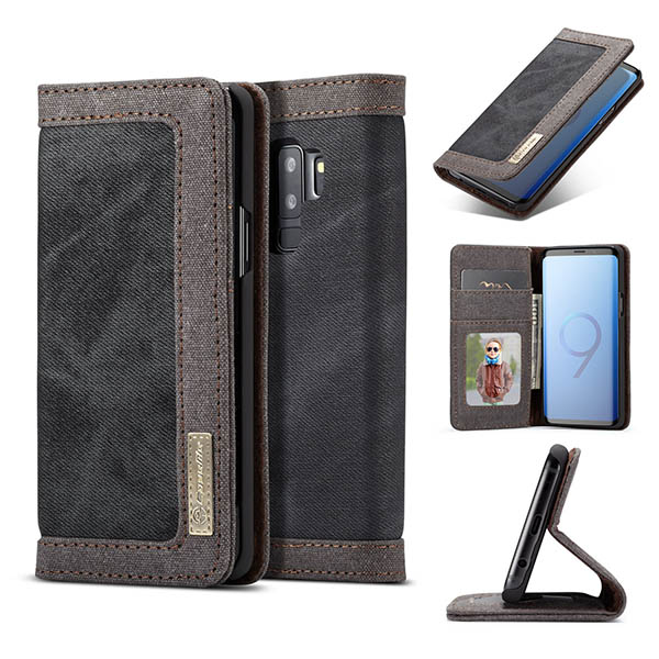 CaseMe Samsung Galaxy S9 Plus Canvas Leather Wallet Case Black