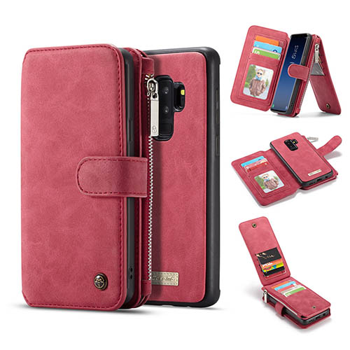 CaseMe Samsung Galaxy S9 Plus removable zipper wallet case red