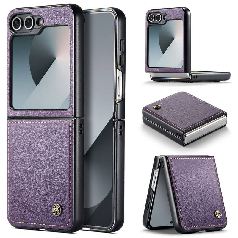 CaseMe Samsung Galaxy Z Flip6 Litchi Skin PU Leather Case Purple