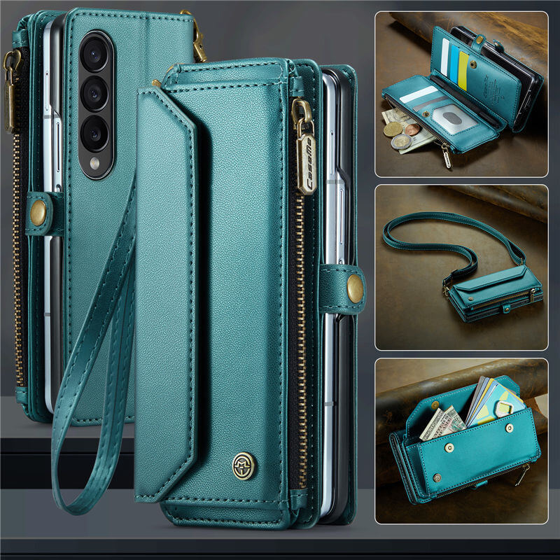 CaseMe Samsung Galaxy Z Fold3 Wallet RFID Blocking Crossbody Case Support Wireless Charging Green