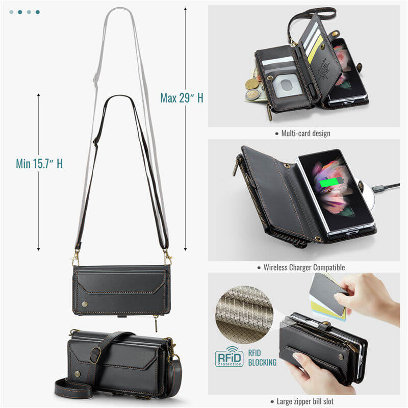 CaseMe Samsung Galaxy Z Fold3 Wallet RFID Blocking Crossbody Phone Case