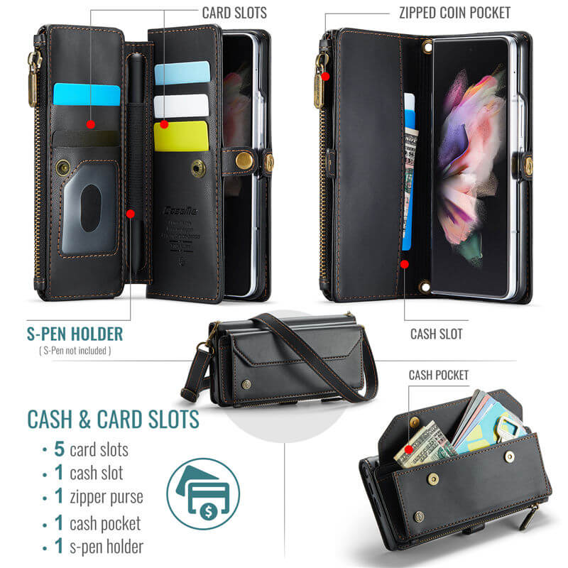 CaseMe Samsung Galaxy Z Fold3 Wallet RFID Blocking Crossbody Phone Case