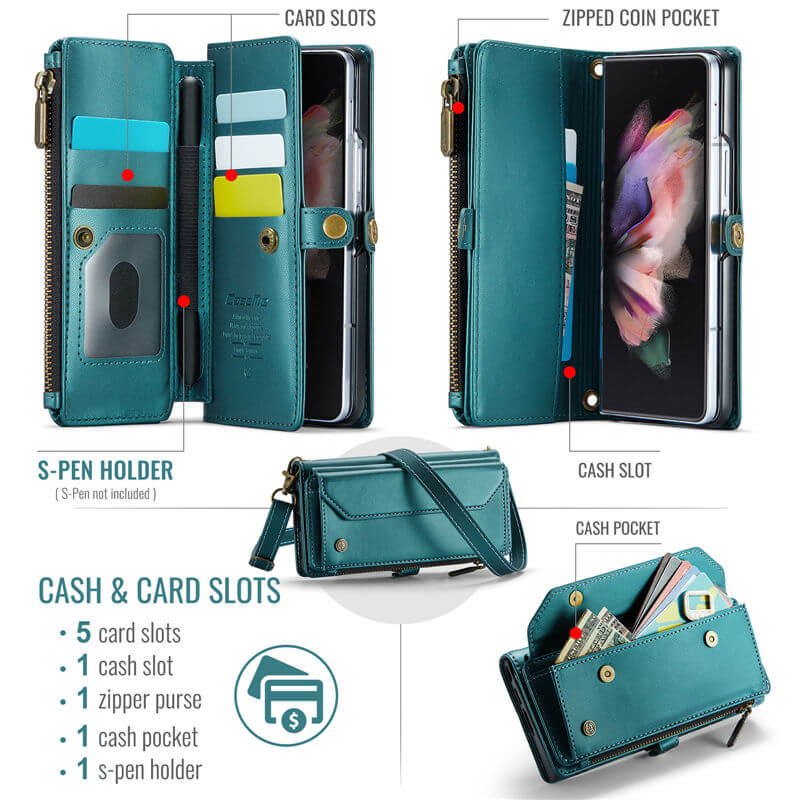 CaseMe Samsung Galaxy Z Fold3 Wallet RFID Blocking Crossbody Phone Case