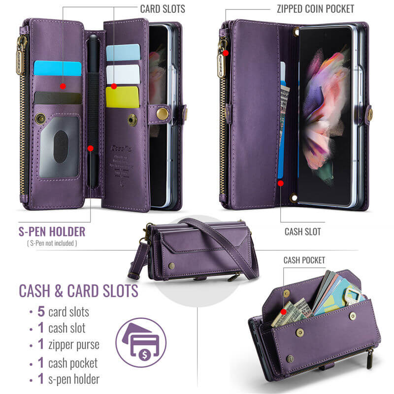 CaseMe Samsung Galaxy Z Fold3 Wallet RFID Blocking Crossbody Phone Case