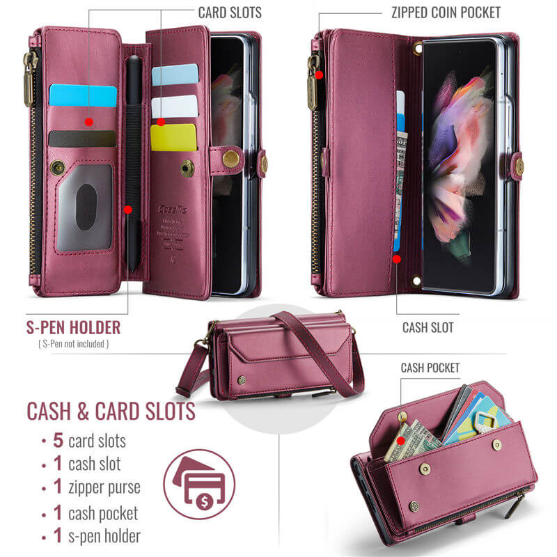 CaseMe Samsung Galaxy Z Fold3 Wallet RFID Blocking Crossbody Phone Case