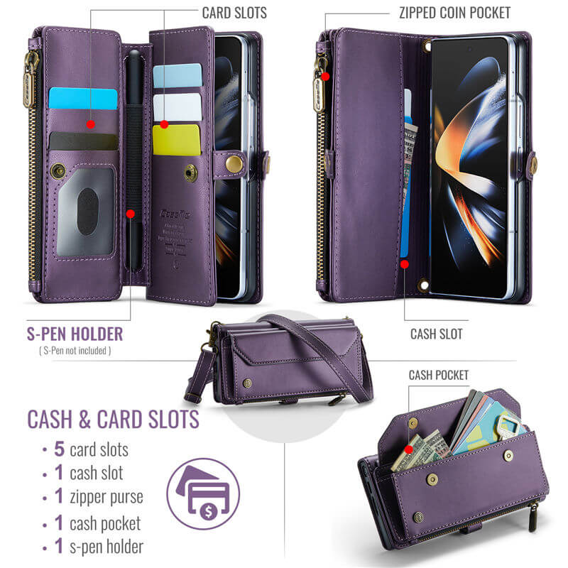 CaseMe Samsung Galaxy Z Fold4 Wallet RFID Blocking Crossbody Phone Case