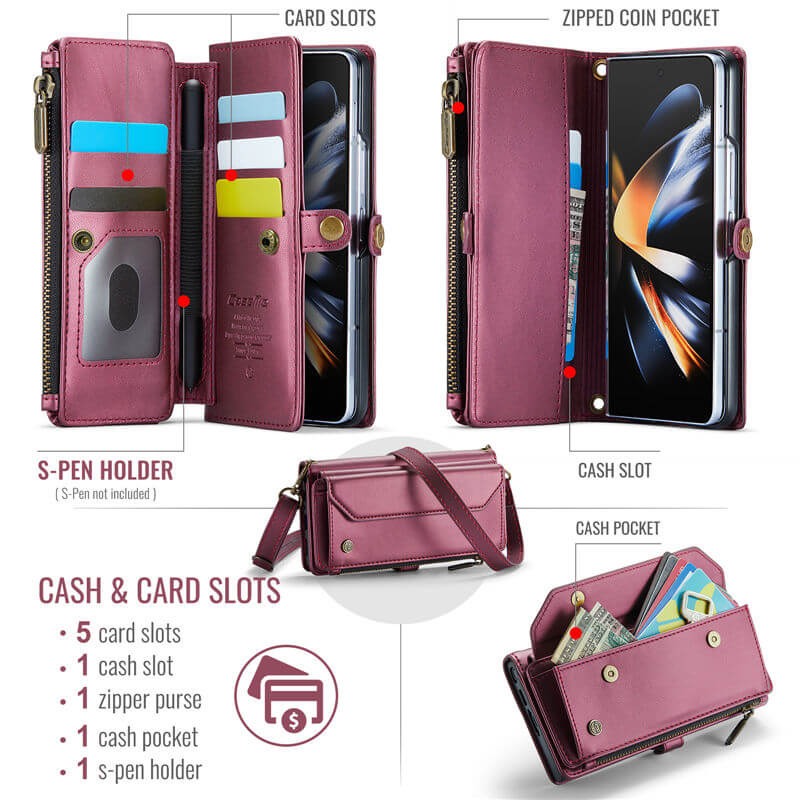 CaseMe Samsung Galaxy Z Fold4 Wallet RFID Blocking Crossbody Phone Case