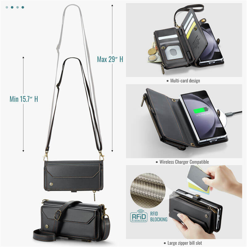 CaseMe Samsung Galaxy Z Fold5 Wallet RFID Blocking Crossbody Phone Case