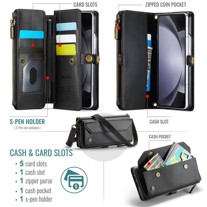 CaseMe Samsung Galaxy Z Fold5 Wallet RFID Blocking Crossbody Phone Case