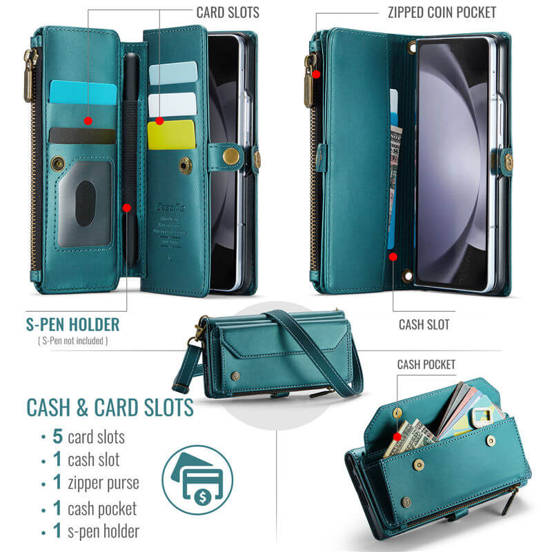 CaseMe Samsung Galaxy Z Fold5 Wallet RFID Blocking Crossbody Phone Case