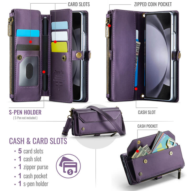 CaseMe Samsung Galaxy Z Fold5 Wallet RFID Blocking Crossbody Phone Case