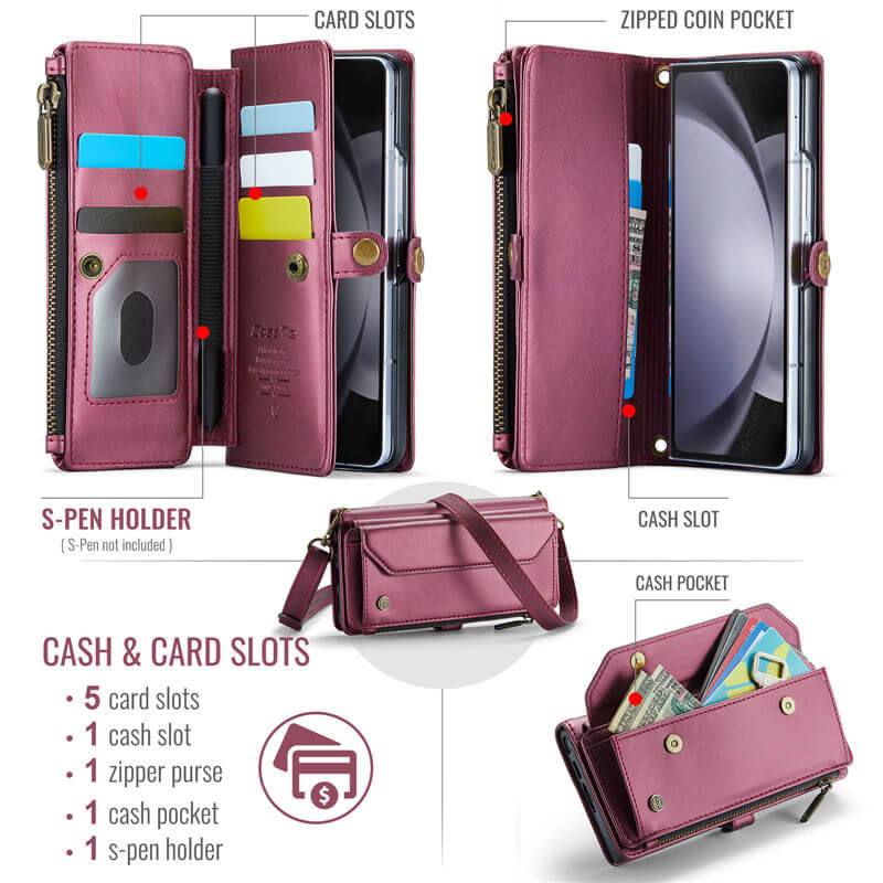 CaseMe Samsung Galaxy Z Fold5 Wallet RFID Blocking Crossbody Phone Case