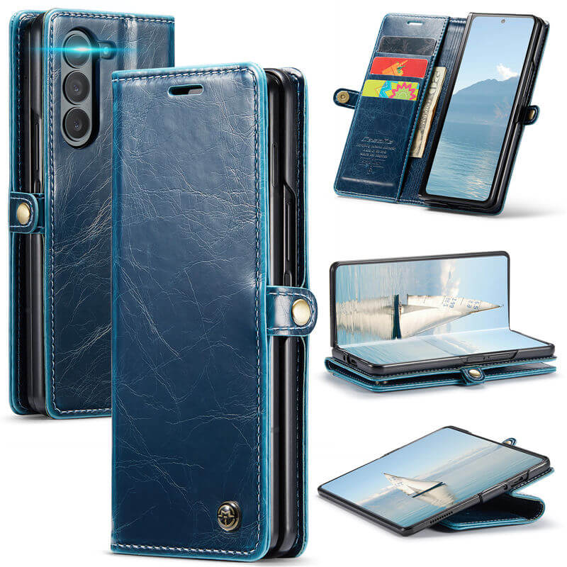 CaseMe Samsung Galaxy Z Fold6 Luxury Wallet Magnetic Case Blue