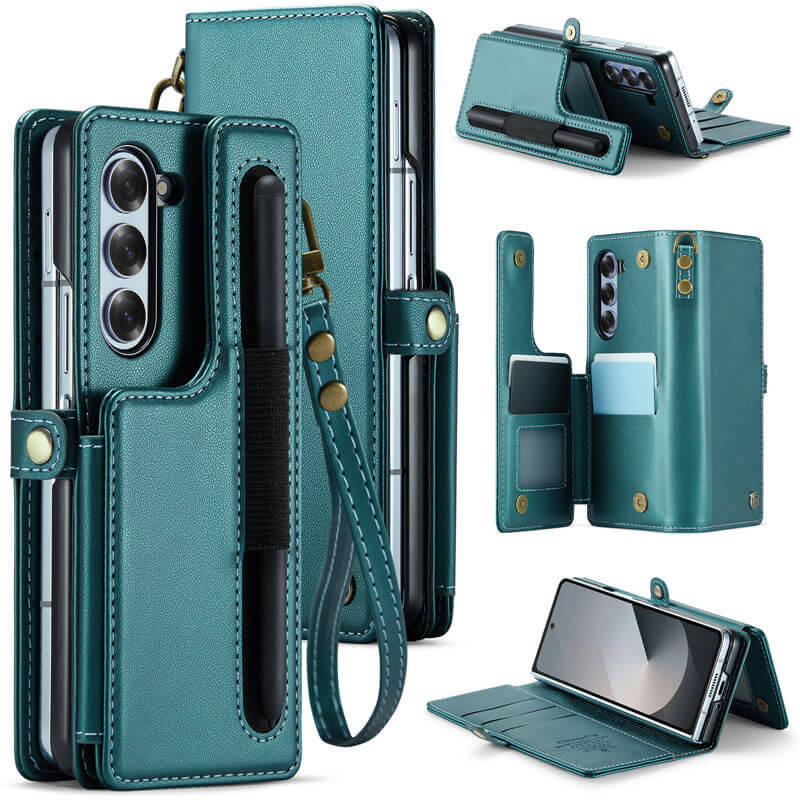 CaseMe Samsung Galaxy Z Fold6 Wallet RFID Blocking Kickstand Case Green