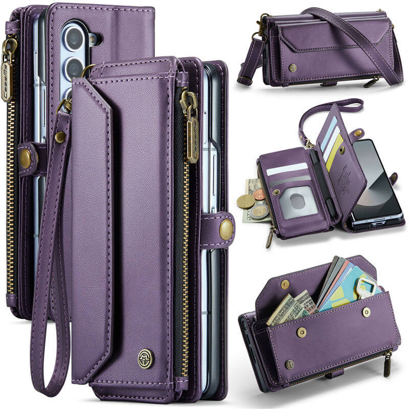 CaseMe Samsung Galaxy Z Fold6 Wallet RFID Blocking Crossbody Case Support Wireless Charging Purple