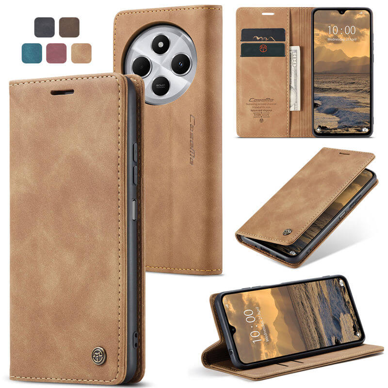 CaseMe Xiaomi Redmi 14C Wallet Magnetic Suede Leather Case Brown