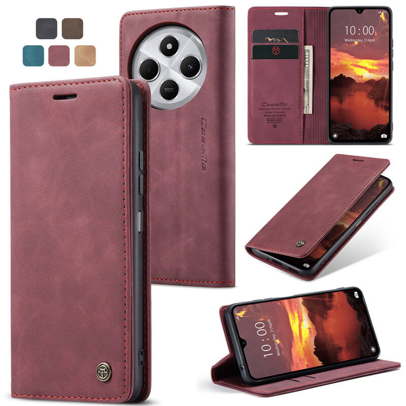 CaseMe Xiaomi Redmi 14C Wallet Magnetic Suede Leather Case Red