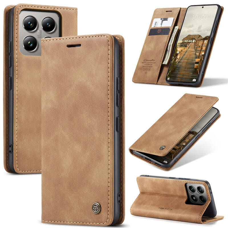 CaseMe Xiaomi 14T Pro Wallet Magnetic Suede Leather Case Brown