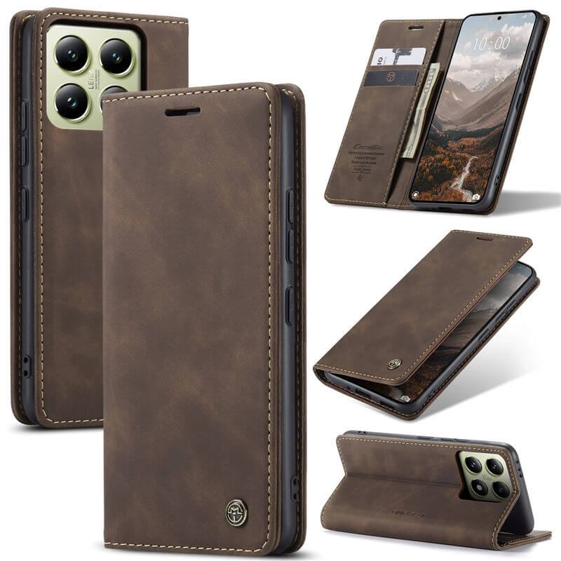 CaseMe Xiaomi 14T Wallet Magnetic Suede Leather Case Coffee