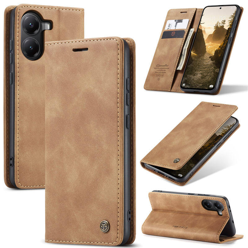 CaseMe Xiaomi Poco X7 Pro Wallet Magnetic Suede Leather Case Brown