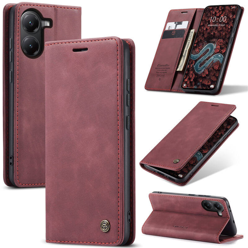 CaseMe Xiaomi Poco X7 Pro Wallet Magnetic Suede Leather Case Red