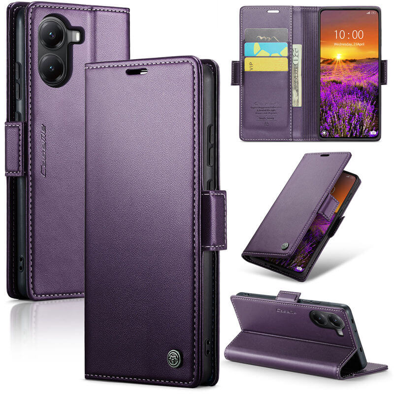 CaseMe Xiaomi Poco X7 Pro Wallet RFID Blocking Kickstand Magnetic Buckle Case Purple