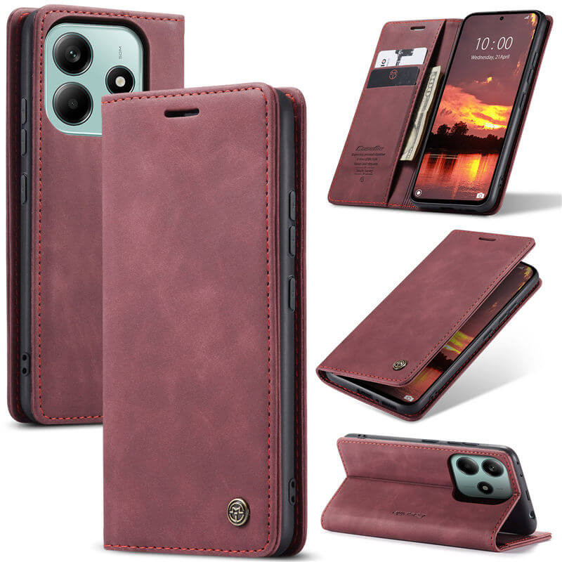 CaseMe Xiaomi Redmi Note 14 Wallet Magnetic Suede Leather Case Red