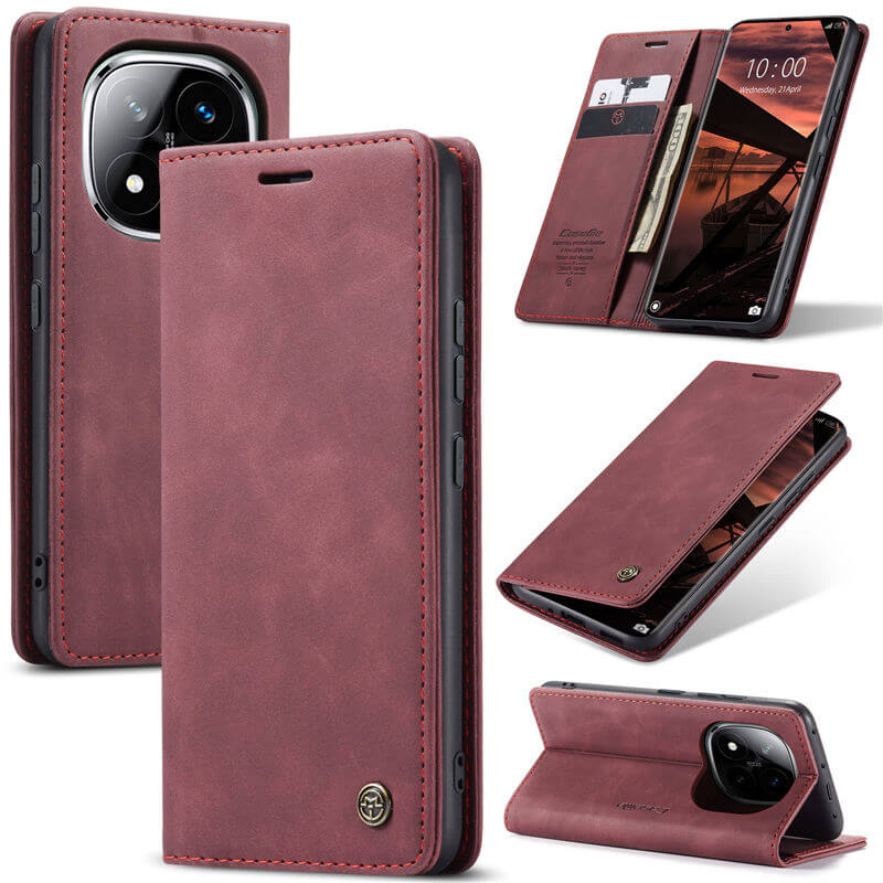 CaseMe Xiaomi Redmi Note 14 Pro 5G/Note 14 Pro Plus 5G Wallet Magnetic Suede Leather Case Red