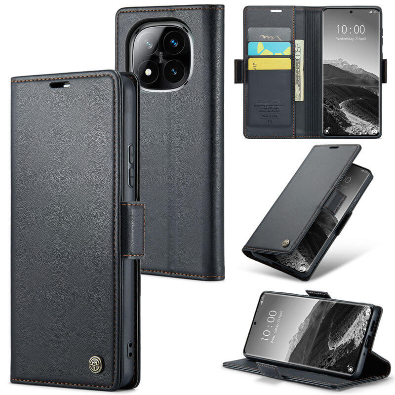 CaseMe Xiaomi Redmi Note 14 Pro 4G Wallet RFID Blocking Kickstand Magnetic Buckle Case Black