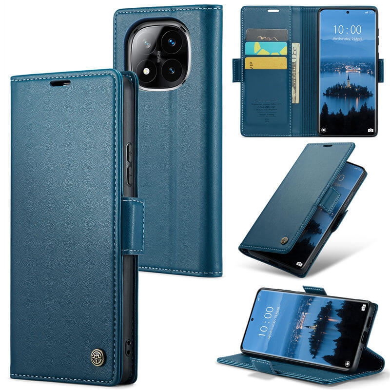 CaseMe Xiaomi Redmi Note 14 Pro 5G/Note 14 Pro Plus 5G Wallet RFID Blocking Magnetic Buckle Case Blue