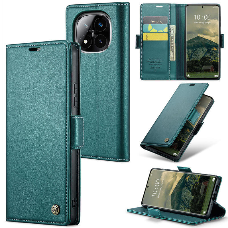 CaseMe Xiaomi Redmi Note 14 Pro 4G Wallet RFID Blocking Kickstand Magnetic Buckle Case Green