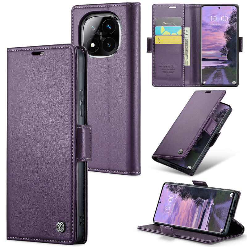 CaseMe Xiaomi Redmi Note 14 Pro 5G/Note 14 Pro Plus 5G Wallet RFID Blocking Magnetic Buckle Case Purple