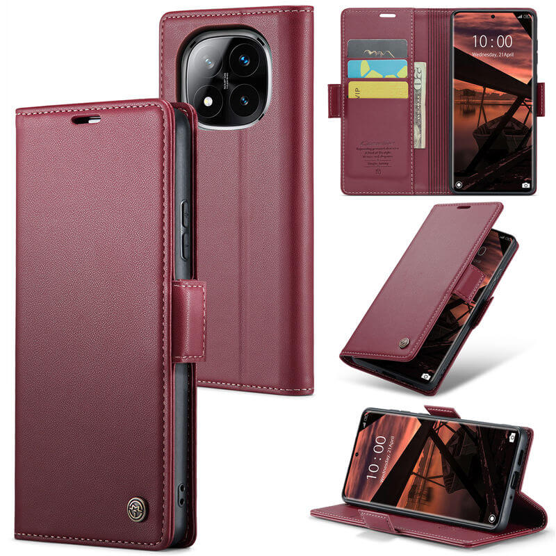 CaseMe Xiaomi Redmi Note 14 Pro 5G/Note 14 Pro Plus 5G Wallet RFID Blocking Magnetic Buckle Case Red