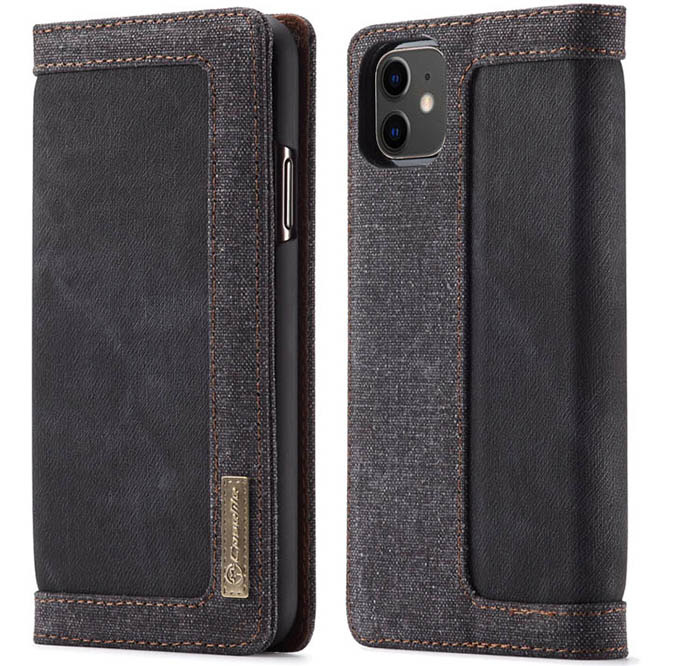 CaseMe iPhone 11 Canvas Leather Wallet Magnetic Flip Stand Case