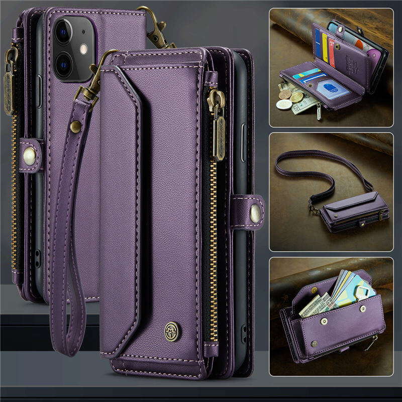 CaseMe iPhone 11 Wallet RFID Blocking Crossbody Case Support Wireless Charging Purple