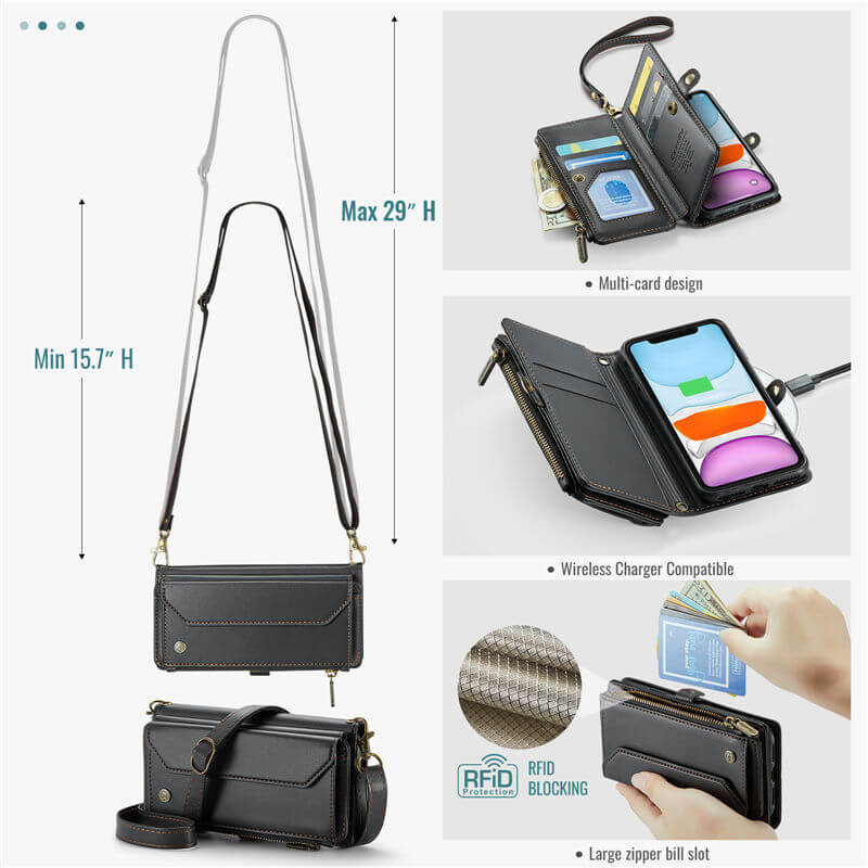 CaseMe iPhone 11 Wallet RFID Blocking Crossbody Phone Case