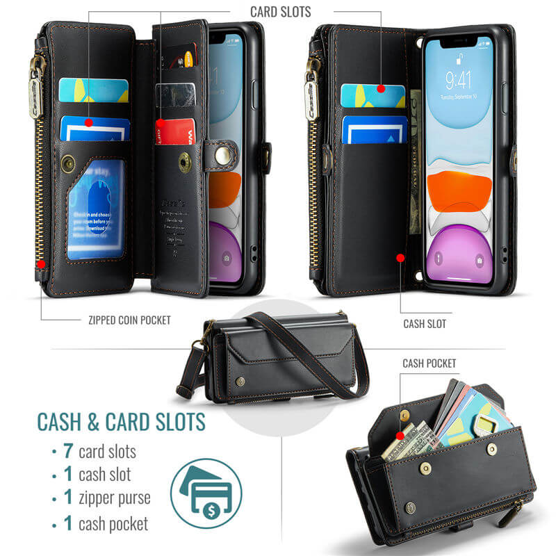 CaseMe iPhone 11 Wallet RFID Blocking Crossbody Phone Case